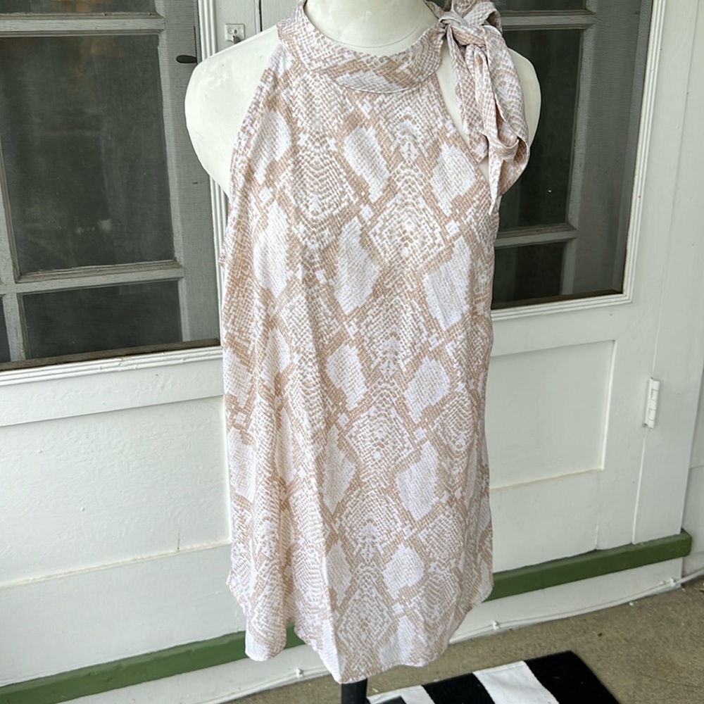 Snakeskin Print Sleeveless Blouse with Neck Tie - Size Medium